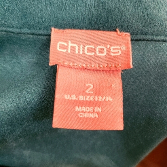 EUC CHICO'S BLUE TEAL BLAZER FAUX SUEDE FULL ZIP WOMEN'S MOTO JACKET SIZE 12/14 - Picture 9 of 10